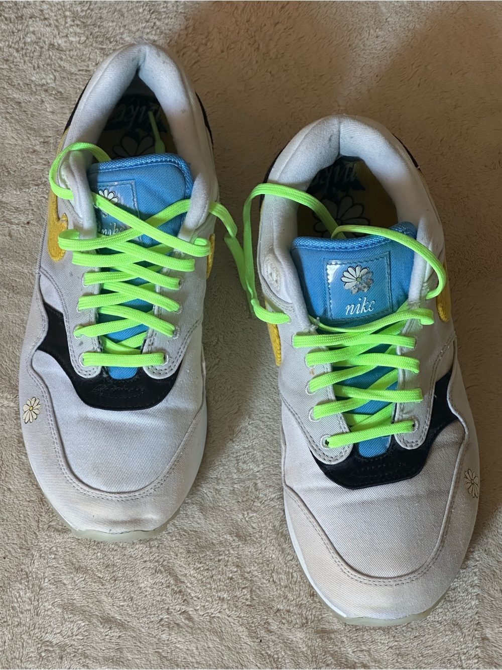 Nike Air Max 1 Limited Edition Men’s White, Blue & Neon Green Athletic Sneakers